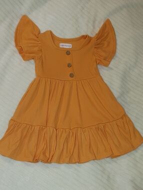 Lemon Kiss Orange Ruffle Hem Puff Sleeve Dress for Girls NWOT